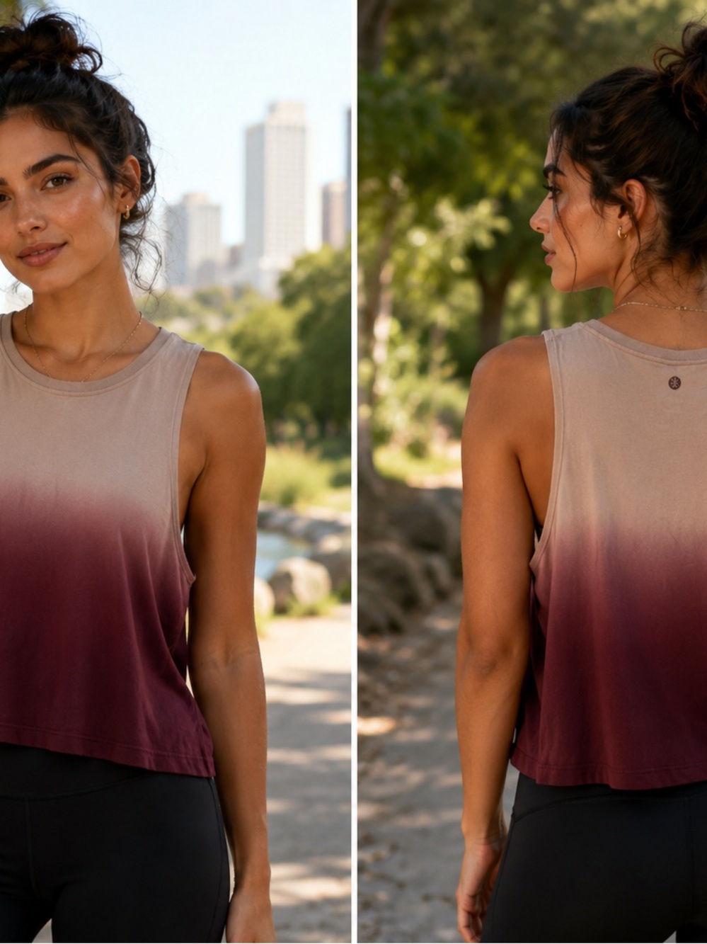 Women’s Ombré Muscle Tank Top - Taupe to Burgundy - Picture 2 of 6